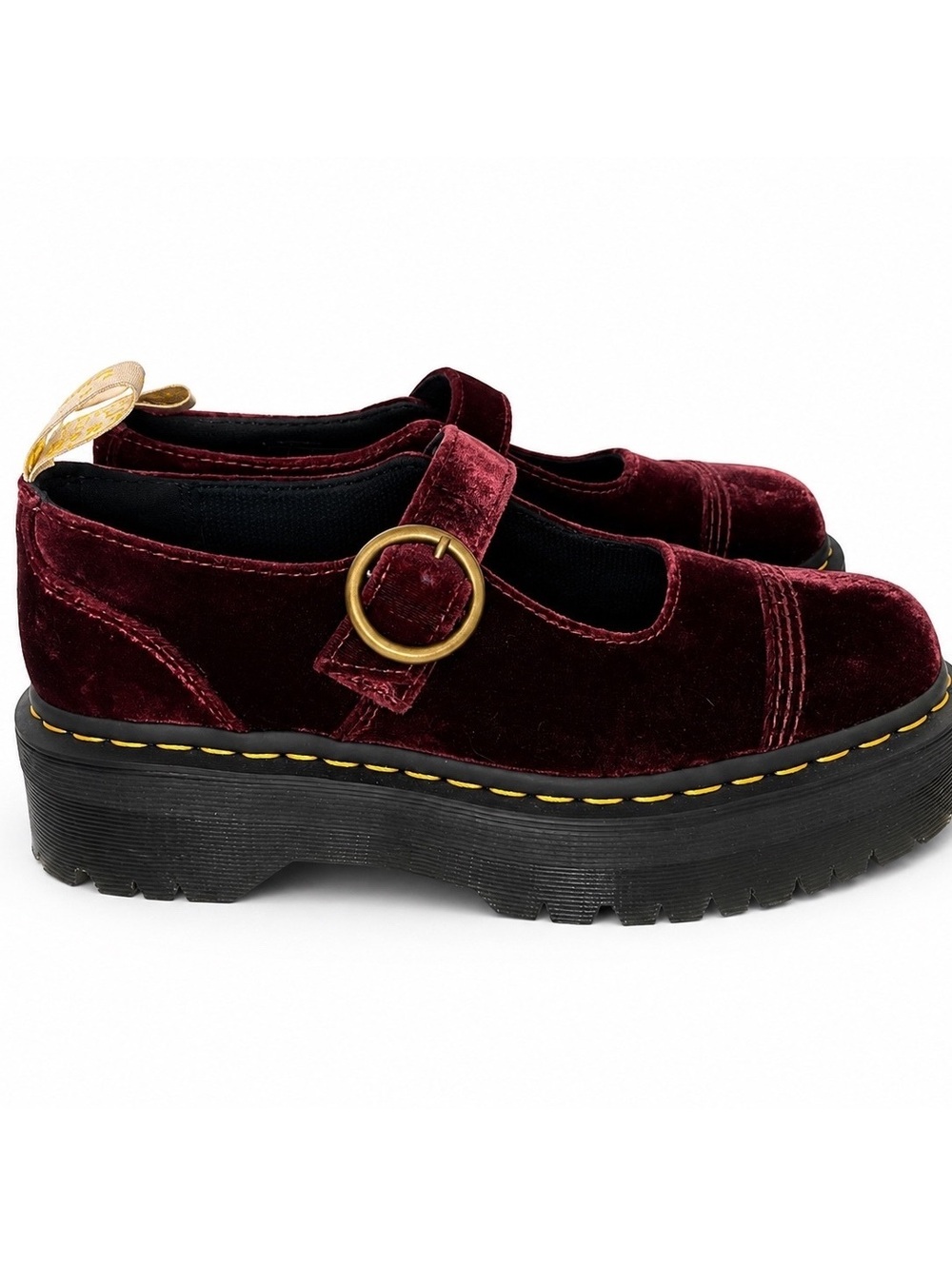 Dr. Martens Addina Mary Jane Platform Burgundy Velvet Vegan US 8 - Picture 3 of 6